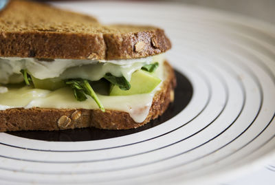 Close-up of sandwich served in plate