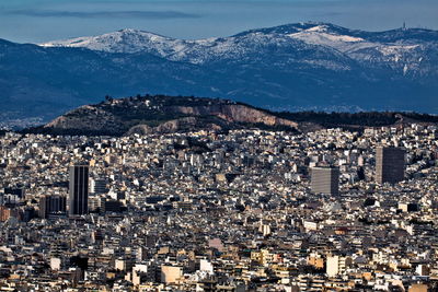 High angle view of city against sky