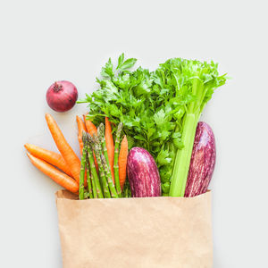 Close-up of vegetables against white background