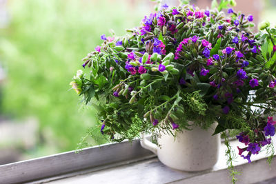 Close-up of purple flower pot