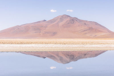 Scenic view of lake and mountain against sky