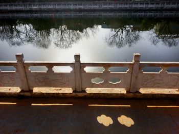 Reflection of sky in puddle