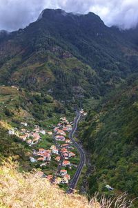 High angle view of winding road on mountain