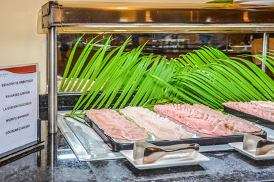 High angle view of fish in restaurant