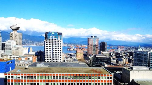 Cityscape against blue sky