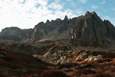 Scenic view of rocky mountains against sky