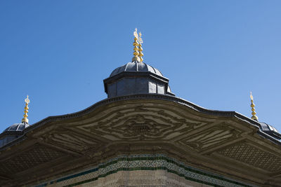 Low angle view of temple building against clear sky