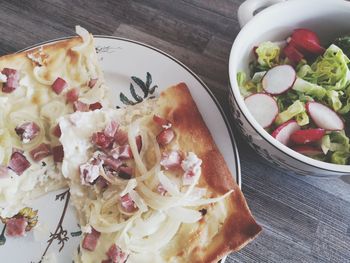 High angle view of food served in plate