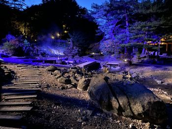 High angle view of illuminated park at night