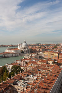 High angle view of buildings in city