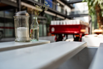 Close-up of beer glass on table at restaurant