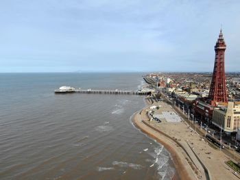 High angle view of sea against cloudy sky