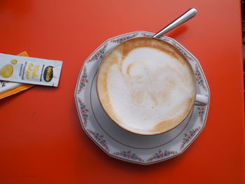 Close-up of cappuccino on table