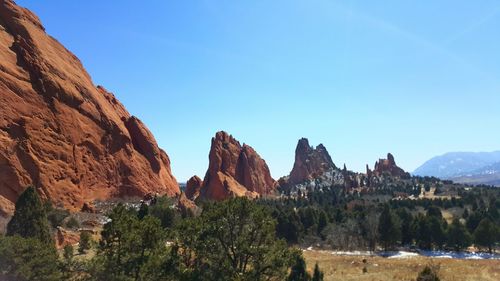Rock formations and trees at garden of the gods