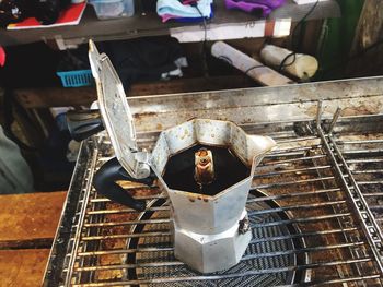 Close up of coffee maker on stove