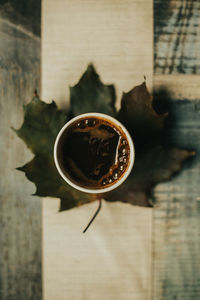 Close-up of coffee cup on table