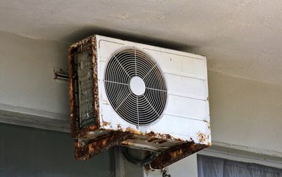 Low angle view of an old air conditioner