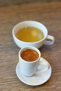 High angle view of coffee on table