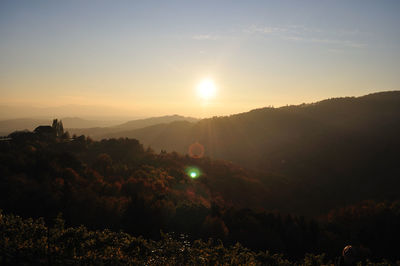 Scenic view of silhouette trees against sky during sunset