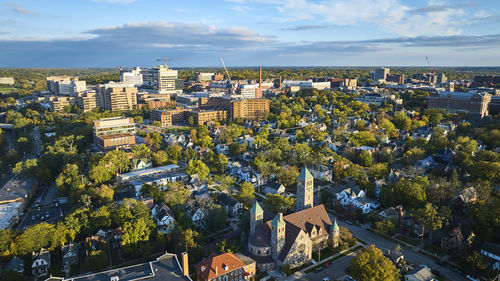 High angle view of buildings in city