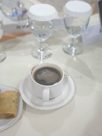 High angle view of coffee on table