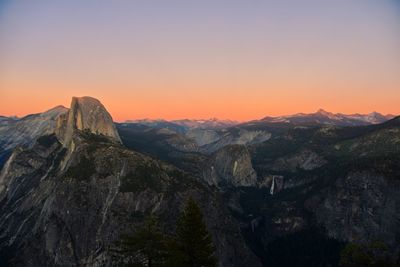 Scenic view of mountains against sky during sunset