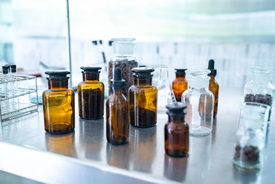 Close-up of bottles on table
