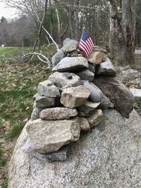 Stack of stones on field