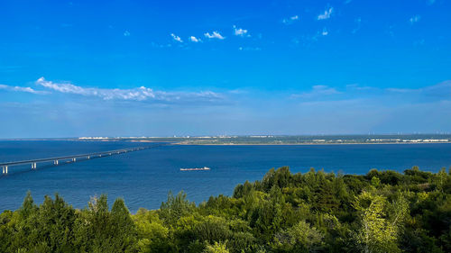 Scenic view of sea against blue sky