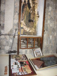 Buildings seen through window at home