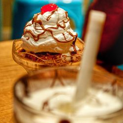 Close-up of dessert on table