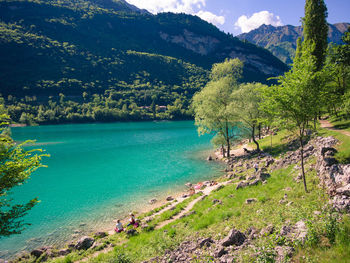 Scenic view of sea and mountains