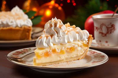 Close-up of dessert in plate on table