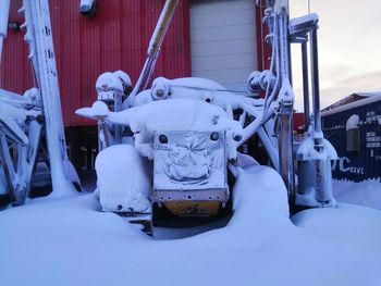 Close-up of snow covered built structure