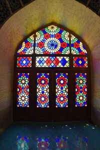 Multi colored glass window in building