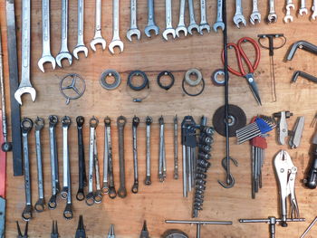 Various work tools hanging on wall