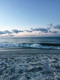 Scenic view of sea against sky during winter