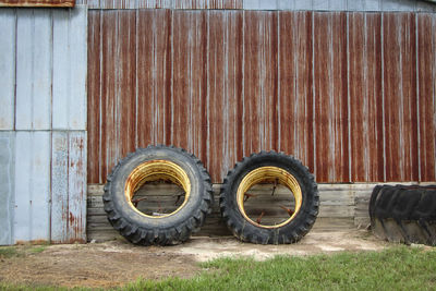 Tires outside garage