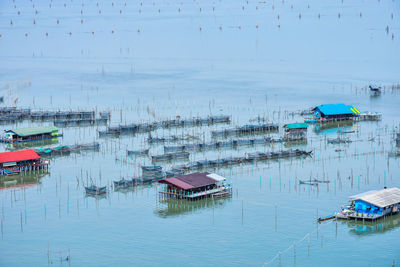 High angle view of fishing boats in sea