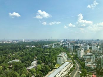 High angle view of buildings against sky