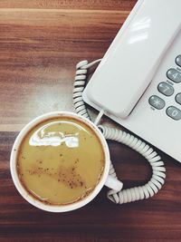 High angle view of drink on table