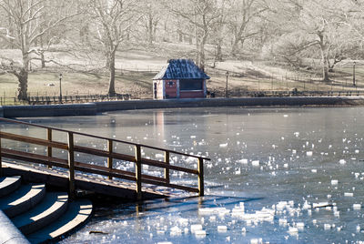 Scenic view of frozen lake during winter