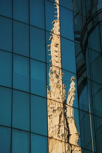 Reflection of building on glass window