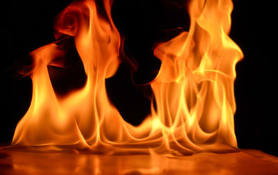 Close-up of lit candle against black background