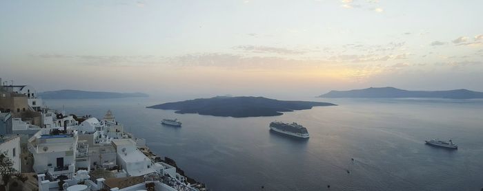 High angle view of sea against sky during sunset