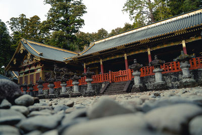 View of temple against building