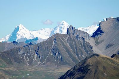 Scenic view of snowcapped mountains against sky