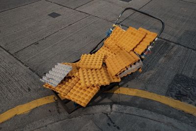 High angle view of food on street