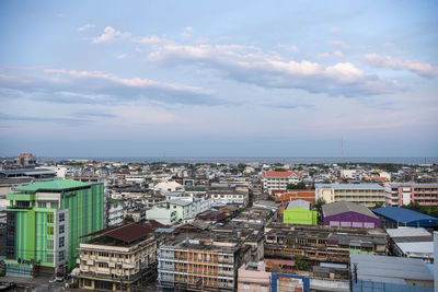 High angle view of townscape against sky