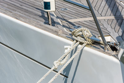 Close-up of rope tied to sailboat